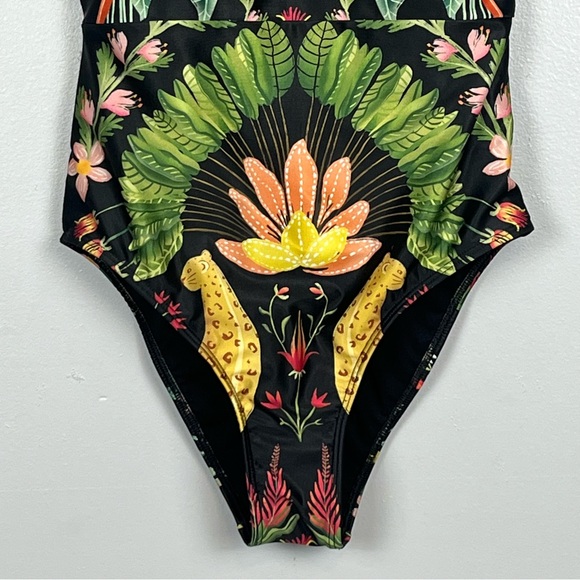 Averie Zip Up One-Piece Blaise Vibrant Rainforest Print swimsuit, small. - Picture 5 of 12